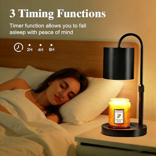 Dreamholder Electric Candle Warmer Lamp with Timer, Dimmable Candle Lamp with Adjustable Height, Wax Melter for Jar Candles Wood Base Floral Home Decor Gifts for Women Mom, Black - Image 4