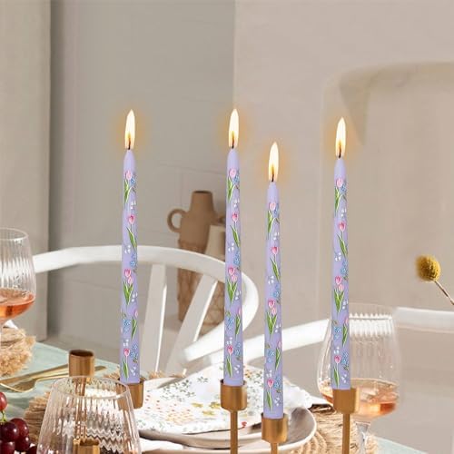 Print Taper Candle Dripless Candlesticks - Gedengni 4pcs Purple Scented Candle Long Candle Sticks 10inches Flower Tapered Candles for Home Party Wedding,8D4T-YJX - Image 2