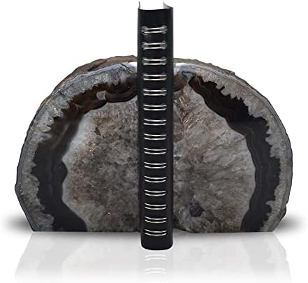 Nature's Decorations Black Agate Bookends – A+ Grade Geode Heavy Duty Decorative Stone Crystal Book Ends for Shelves & Bookcases, Natural Polished Bookshelf Decor, 1 Pair 4-6Lbs