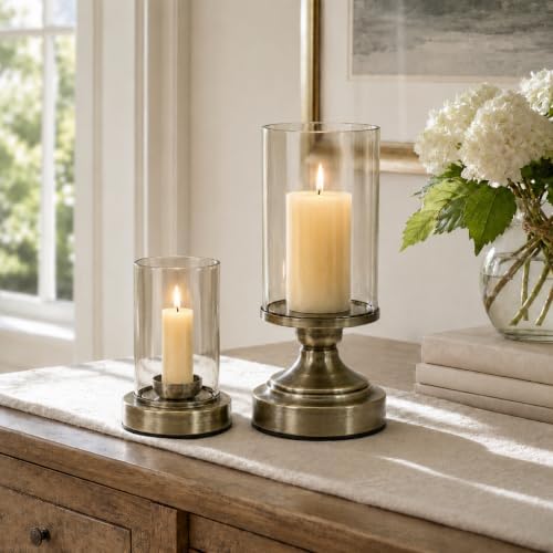 Glass Hurricane Candle Holders Set of 2 for Taper and Pillar Candles by ROSINL