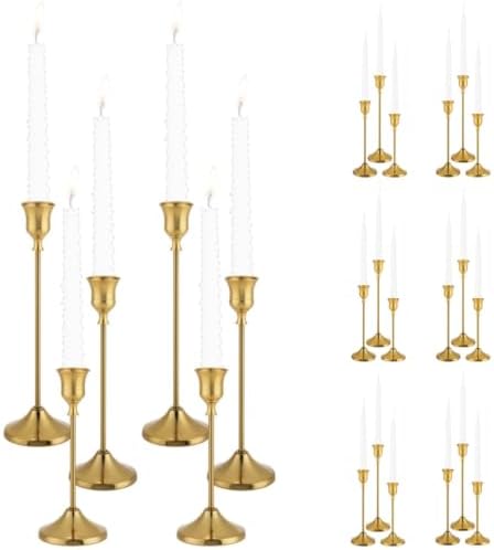 Candlestick Holders, 24PCS Metal Taper Candle Holder, Brass Gold Candle Holders for Candlesticks, Candle Holder for Wedding Fireplace Mantel Housewarming Gift by Tunyet