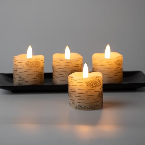 Rhytsing 2" White Birch Bark Flameless Votive Candles with Timer, Real Wax Led Faux Battery Operated Tealight Candles for Christmas and Weddings - Set of 4 - Image 2