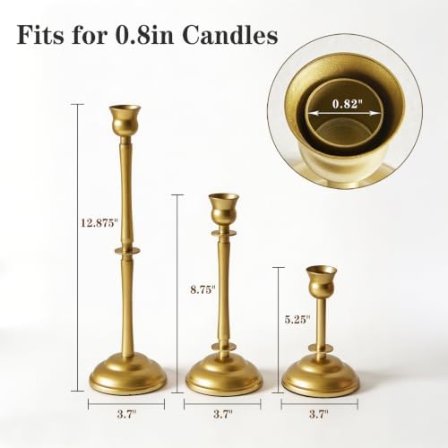 Gold Metal Taper Candle Holder Set of 3,Vintage Candlestick Holders for Decorating Centerpiece Dinning Table,Wedding,Fireplace Mantle,Home Decoration - Image 3