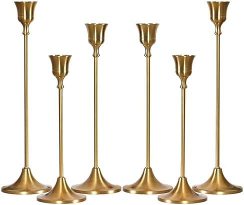 Brass Gold Candlestick Holders Set of 6, Taper Candle Holder for Candlesticks, Antique Vintage Candle Stick Candle Holders for Table Centerpieces Mantel Wedding Home Christmas Decorations by MENONEE