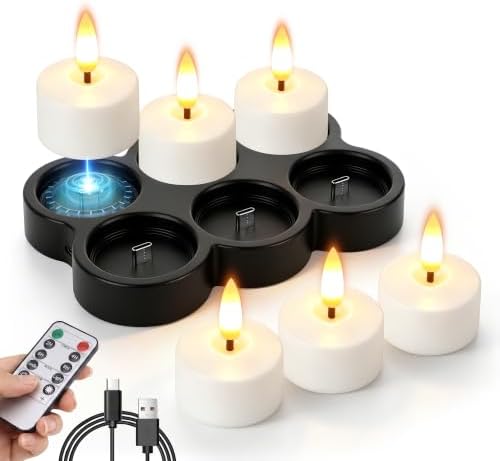 6 Pcs Rechargeable Flameless Candles with Remote Timer & Charging Base by NVJGROP