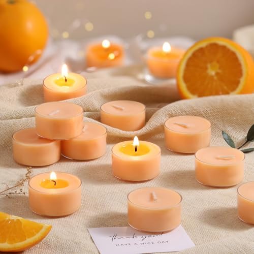 Scented Tea Lights Candles, Citrus Sunburst, 16 Pack – Vibrant Orange Scented Tealight Candles – 100% Palm Wax, 6 Hour Burn Aromatherapy Tea Light Votive Candle for Holiday Gatherings, Festive Decor by LAMORGIFT