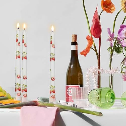 White Strawberry 10 inch Straight Taper Candles - Strawberry Handmade Printing Candlesticks Tall Tapered Candle for Home Garden Decor Simple Modern Weddings 2Pcs - Image 4
