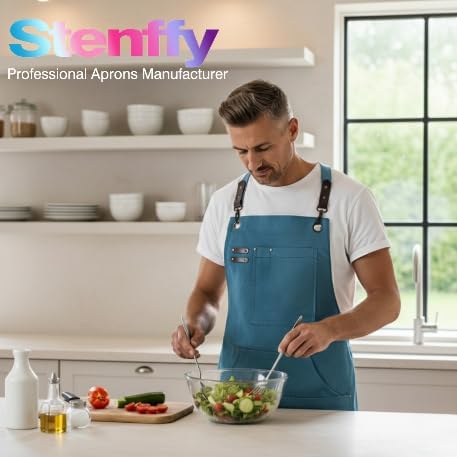 10 Pack Kitchen Apron, Work Apron, Canvas Apron, Blue | Multiple Pockets, Gardening, Painting, BBQ, Artist, Carpenter, Sizes M to XXL
