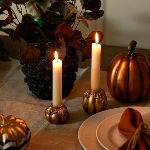 DN DECONATION Fall Pumpkin Candle Holders, Gold Candlestick for Home Decor - Image 5