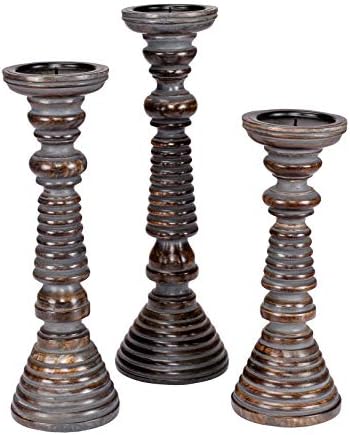 Rustic Candle Holder Set of 3 – 10", 8", 6" – Burnt Finish Wooden Pillar Stands for Wedding, Party, Home Décor, Spa – Country Style Gift for Table Centerpiece - Image 5