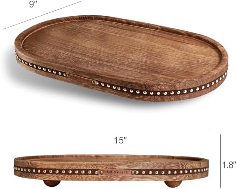 Decor Decorative Round Tray 11.81in for Home Decor for Coffee Table Farmhouse Kitchen Table Living Room Bathroom Centerpiece Tray Decor Oval Rustic - Image 2
