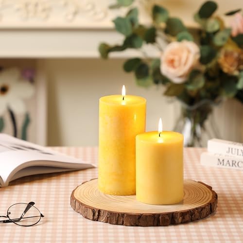 3x6 Inch Yellow Pillar Candles Set of 3,Hand-Poured Unscented Pillar Candle - Image 2