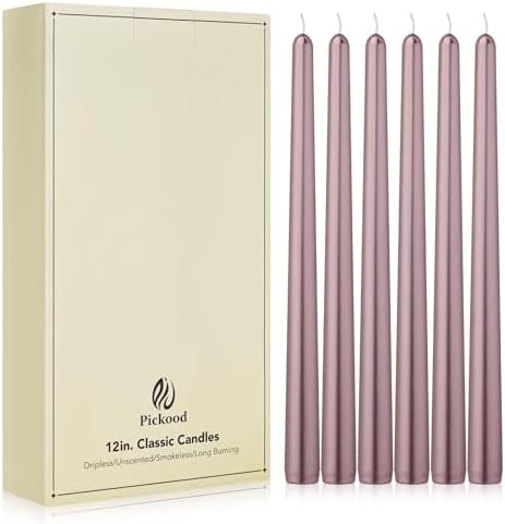 New Burning Formula Unscented Dripless 12-Inch Taper Candles Set of 12 - Rose Gold, for Wedding, Dinner - Smokeless, Long Burning - Hand Poured, Colored Tall Candlesticks - Oro Rosa by Unknown