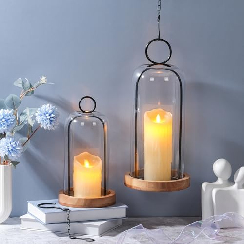 16" High Versatile Vintage Brass Metal Candle Holder with Handmade Sturdy Glass Dome and Natural Wooden Base for Pillar Candle & Plants, Industrial, Farmhouse, Shabby Chic, Display Cloche Bell Jars - Image 5