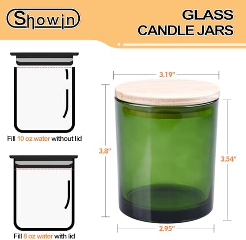 SHOWIN 10 OZ Thick Candle Jars for Making Candles 15 Pcs, Empty Jars with Wood Lids for Candle Making, Sample Container, Clear Green - Image 4