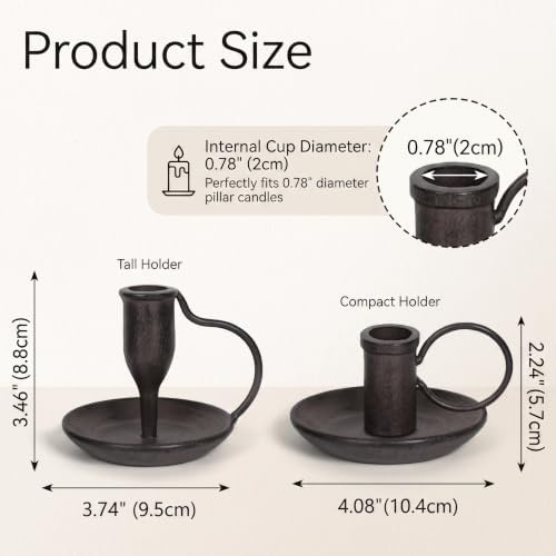 Matte Black Iron Candle Holder with Handle 2 Pcs Taper Candle Sticks Holder - Image 3