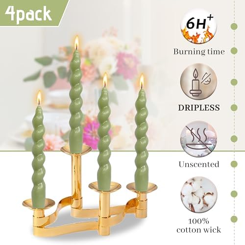 Christmas Short Candles Hunter-Green Twisted Spiral Candles 7.5 Inch Unscented Candlesticks Smokeless Handmade Taper Candle 4 PCS for Dinner Decoration Holiday Gifts - Image 3