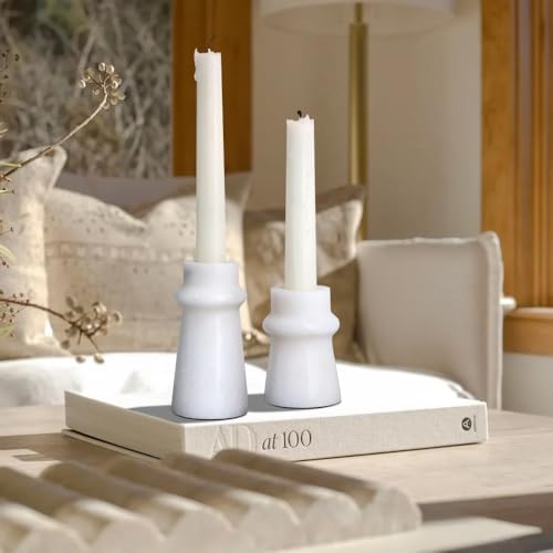 Vixdonos Marble Candle Holder Set of 2 Taper Candle Candlestick Mantle Candle Stand for Home Decor,Wedding,Party and Table Centerpieces(White) - Image 6