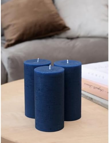 CANDWAX Large Pillar Candles 3x6 Inch – Set of 3 Unscented Dripless Dark Blue Candles, Rustic Finish for Weddings, Home Interior, Centerpieces - Image 4