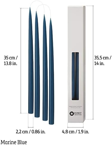 Kunstindustrien® Taper Candles – Set of 4, 13.8" – Made in Denmark, Long Burning Candles 15h, Unscented & Smokeless Candlesticks – Elegant Tall Candles for Weddings, Dinners & Home Decor (Marine Blue) - Image 3