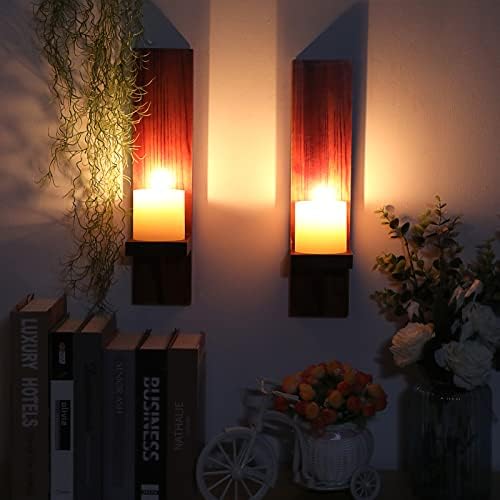 OwnMy 2PCS Wood Wall Candle Sconces Rustic Wall Mount Pillar Candle Sconces - Image 2