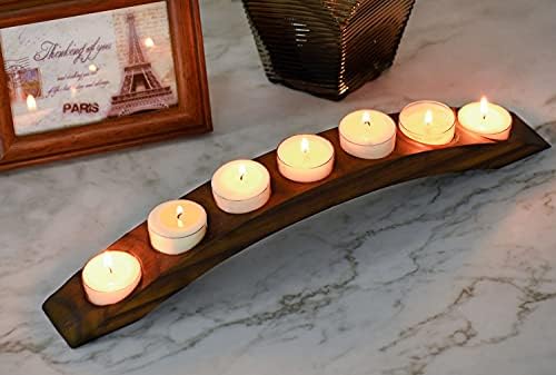 7-Candle Wooden Bridge Tealight Holder Bar, Rustic Tone, 15 Inches Long - Image 4