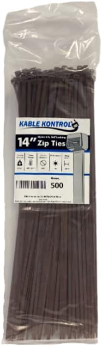 Kable Kontrol Brown Zip Ties 14 Inch 500 Pcs, 50 Lbs Tensile Strength, Self-locking Nylon Colored Cable Ties Wire Wraps for Indoor or Outdoor Use