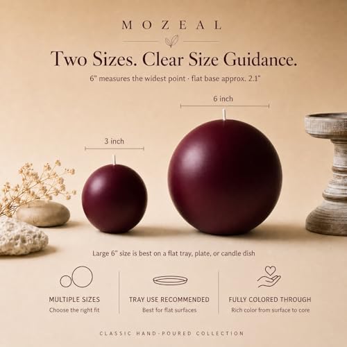 MOZEAL Hand-Poured, 6 Inch Burgundy Large Round Ball Candles - Elegant Burgundy Round Pillar Candles, Dripless, Unscented, Smokeless, Ideal for Intimate Gatherings. - Image 2