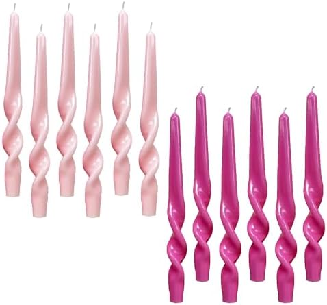 Twisted Taper Candles, 12 Pack 9.5 Inch Hot Pink Babypink Two Tone Spiral Design Decorative Set for Thanksgiving, Wedding Table Decor and Home Styling by PAMELIFE
