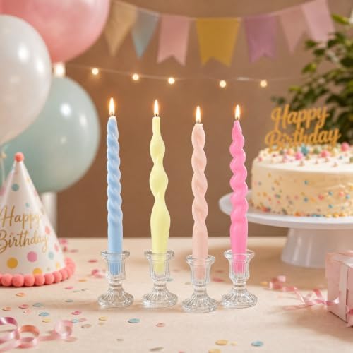 4 Pack Taper Candles Unscented Dripless Spiral Candlesticks Smokeless Swirl Wax Colorful Decorative Candle Sticks for Wedding Dinner Party Home Decor (Pastel Assorted, 7.8 inch, Twisted) - Image 6