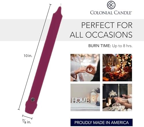 Colonial Candle Unscented Taper Candle, Classic Collection, Mulberry, 10 In, Pack of 12 - Up to 8 Hours Burn - Image 3