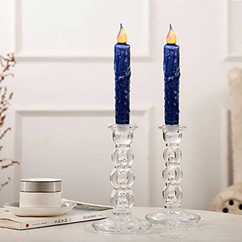 CVHOMEDECO. Real Wax Hand Dipped Battery Operated LED Timer Taper Candles Rustic Primitive Flameless Lights Decor, 6-3/4 Inch, Navy Blue, 6 PCS in a Package - Image 4