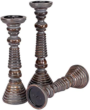 Rustic Candle Holder Set of 3 – 10", 8", 6" – Burnt Finish Wooden Pillar Stands for Wedding, Party, Home Décor, Spa – Country Style Gift for Table Centerpiece - Image 6