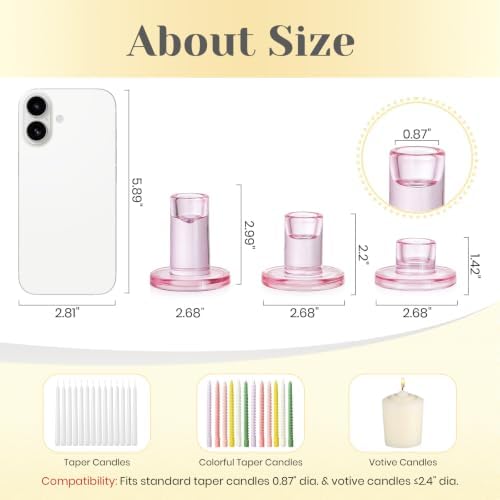 Hewory Pink Taper Candle Holders Bulk: 24PCS Glass Candlestick Holders - Image 4