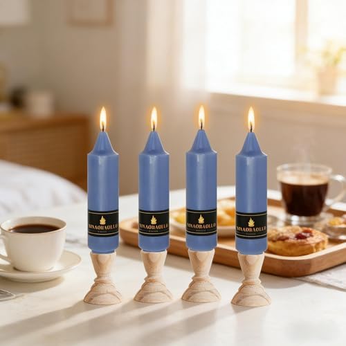 5 inch Short Taper Candle 4 Pack Handmade Haze Blue Candles Unscented Smokeless Pastel Candlesticks for Holiday Wedding Dinner Party Seasonal Celebration Birthday Home Decoration - Image 6