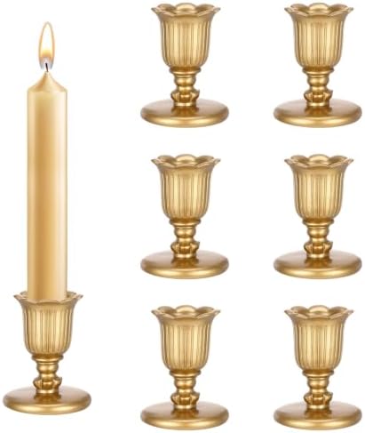 6PCS Vintage Candlestick Holders Taper Resin Gold Candle Stick by Ovveroche