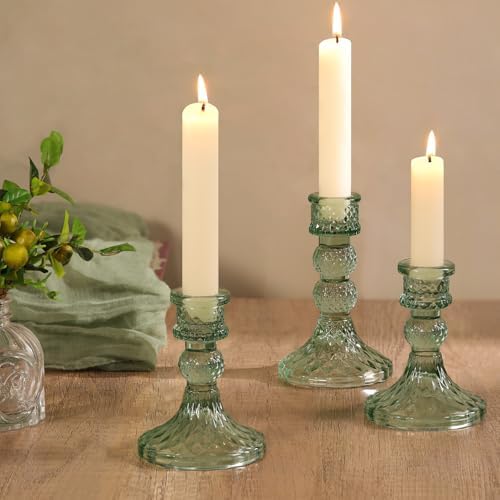 DARJEN Green Glass Candlestick Holders Set of 6, 4" H & 5" H Taper Candle Holders for Candlesticks & Pillar Candles, Diamond Candle Holders for Wedding Party Table Centerpiece, Home Decor - Image 5