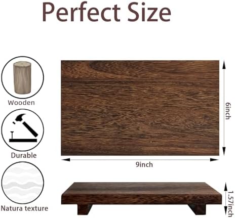 (9x6 Inch,Brown) Wood Riser Soap Tray, Rustic Wood Pedestal Stand Tray Farmhouse Kitchen Counter Decor Bathroom Soap Dish Holder for Sink,Vanity,Plant,Bottles, Candles Display - Image 3