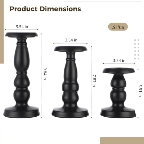 3 Pcs Black Metal Pillar Candle Holders Set, Rustic Farmhouse Iron Candlestick Holders, Decorative Candlestick for Table Centerpiece, Wedding, Home - Image 5