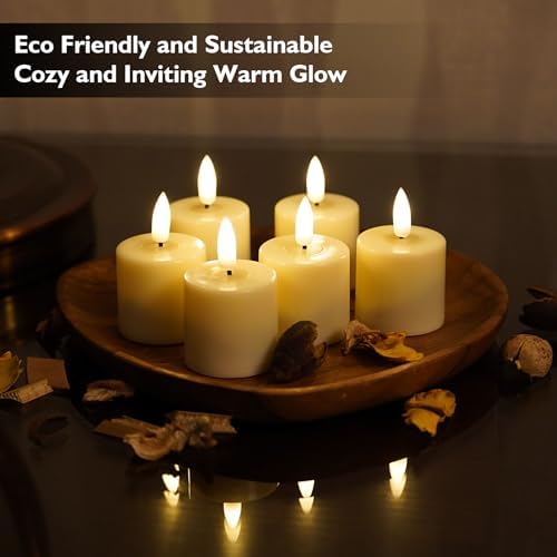 Rhytsing 6 Rechargeable Flameless Votive Candles with Timer for Home Decor, Led Faux Battery Operated Tealight Candles with Magnetic Charging Base, Type-C USB Cable, Remote Included-D1.6 X H2.7 inches - Image 2