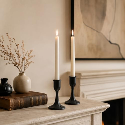Set of 2 Black Iron Taper Candle Holders Cast Iron Vintage - Image 2