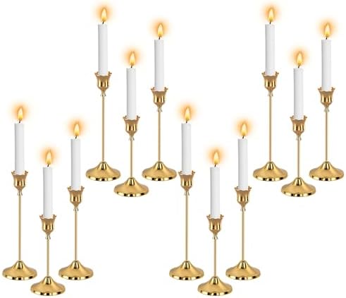 12pcs Gold Candle Holders, Candlestick Holders Taper Candle Holders for Pillar Candles Sticks Holder Decor Halloween Christmas Decorations Candle Candelabros para Centros de Mesa by Unknown