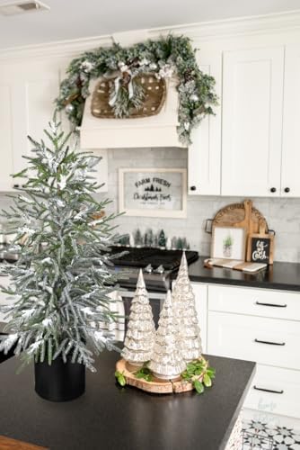 3FT Snow Flocked Artificial Norfolk Pine Tree in Pot, Real Touch Artificial Topiary Tree Small Faux Tabletop Christmas Tree for Front Porch Kitchen Home Indoor Outdoor Decor - Image 6
