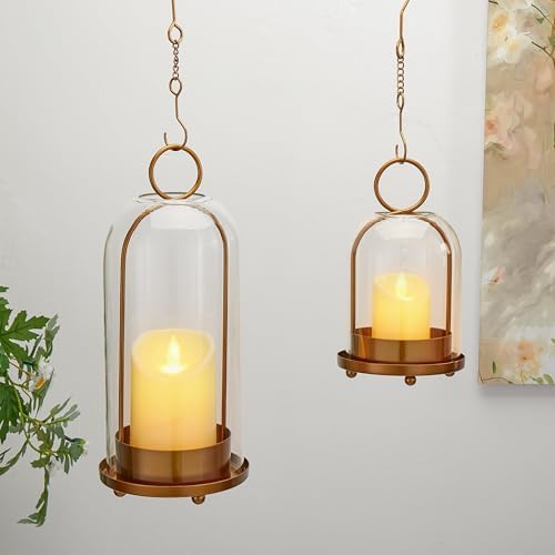 Hurricane Glass Candle Holders for Pillar Candles Set of 2 (5" & 4" Wide), Gold Metal Candlestick Holders, Modern Decorative Centerpiece Lanterns for Table Mantel Wedding Housewarming Gift - Image 5