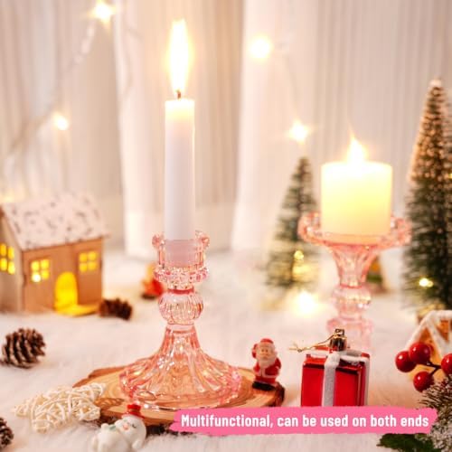 Maxcheck Set of 6 Glass Taper Candle Holders,Pink - Image 3