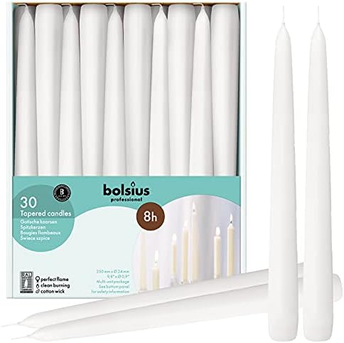 BOLSIUS Long White Taper Candles - Bulk Pack of 30 Count - 10-inch Unscented Household Candlesticks - Premium European Quality Wax - 8 Hour Long Burning Candles for Home Décor, Weddings & Parties by BOLSIUS