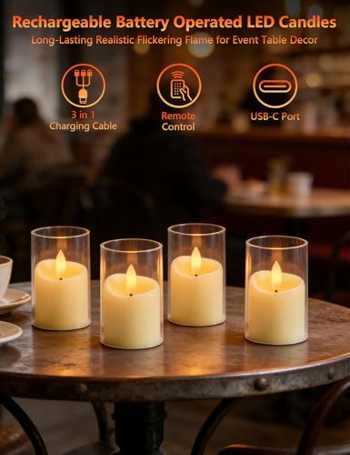 Rechargeable Acrylic Flameless LED Tea Lights with Timer, Flickering Warm Glow Votive Candles, Remote Battery Operated Set for Game Day Decorations, Holiday & Daily Table Decor (Set of 6, White) - Image 4