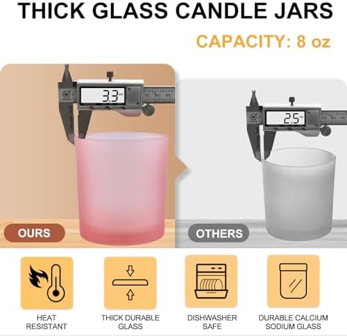 SHOWIN 8 OZ Thick Candle Jars for Making Candles 15 Pcs, Empty Jars with Wood Lids for Candle Making, Sample Container, Frosted Pink - Image 3