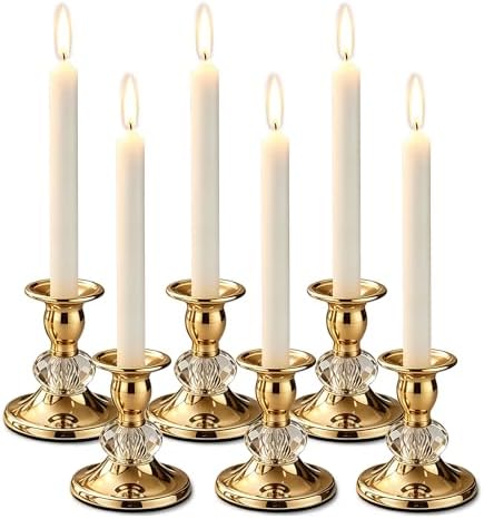 Candlestick Holders Taper Candle Holders, Candle Stick Candle Holder for Table Centerpiece, Wedding Reception, Festive Christmas Mantel Decoration or Home Decor(Gold, 3 Sets(6 Pcs)) by Unknown