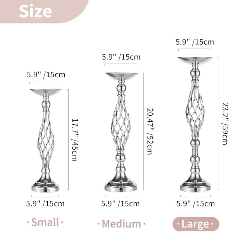 NUPTIO Silver Centerpiece Stand for Table, Twist Style, 22.8" Tall, 2 Pcs - Image 5